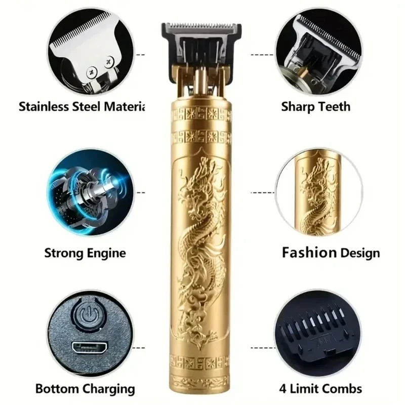 2024 New Vintage T9 Hair Cutting Machine Men's Electric Shaver Rechargeable Hair Trimmer Beard Shaver Barber Hair Clipper 3