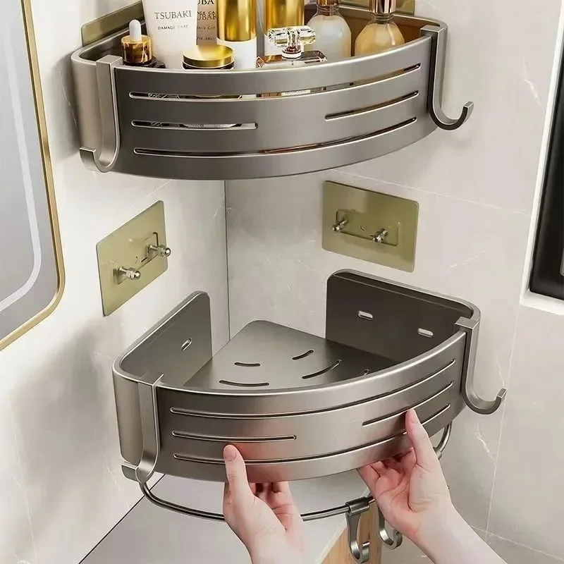 Aluminum Alloy Bathroom Shelves Punch-free Thickened Tripod Wall-mounted Corner Shelf Bathroom Accessories Shower Organizer bathroom shelf shower shelf bathroom storage shelf storage shelf bathroom accessories shower rack bathroom corner shelf toilet shower rack