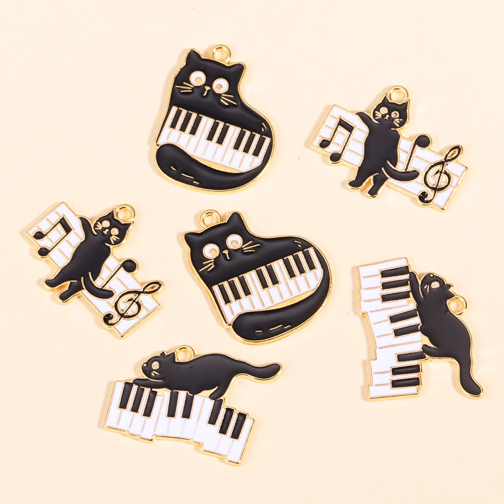 

10Pcs Fun Lovely Piano Cat Charms for Jewelry Making Craft Materials Enamel Animal Pendant Earrings Necklace Jewelry Diy Accesso