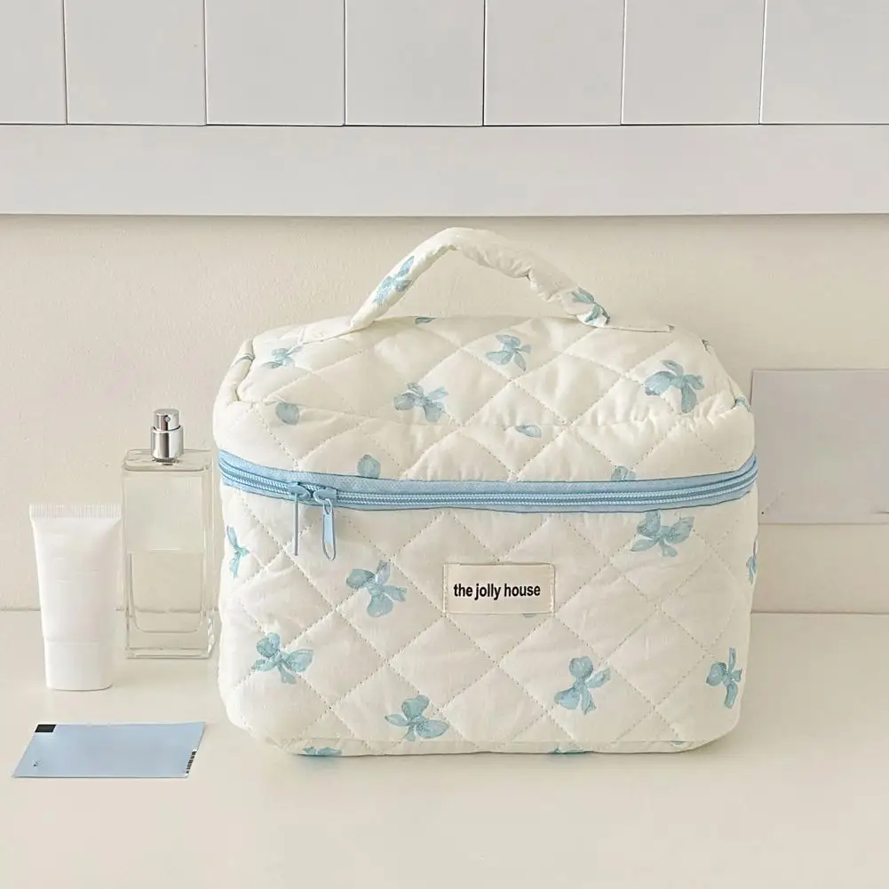 Gesteppte Kosmetiktasche in 3 Größen, Blumenmuster Toilettenartikel-Organizer, Reise-Kosmetiktasche für Brautjungfern-Geschenke, Täglicher Gebrauch – Detail 11