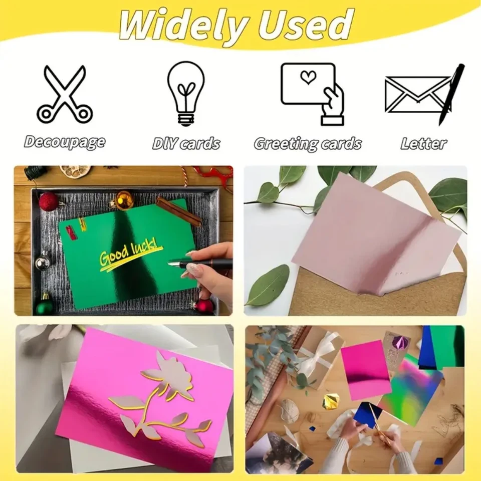 Mirror Holographic Color Glitter Metallic Foil Paper 250gsm