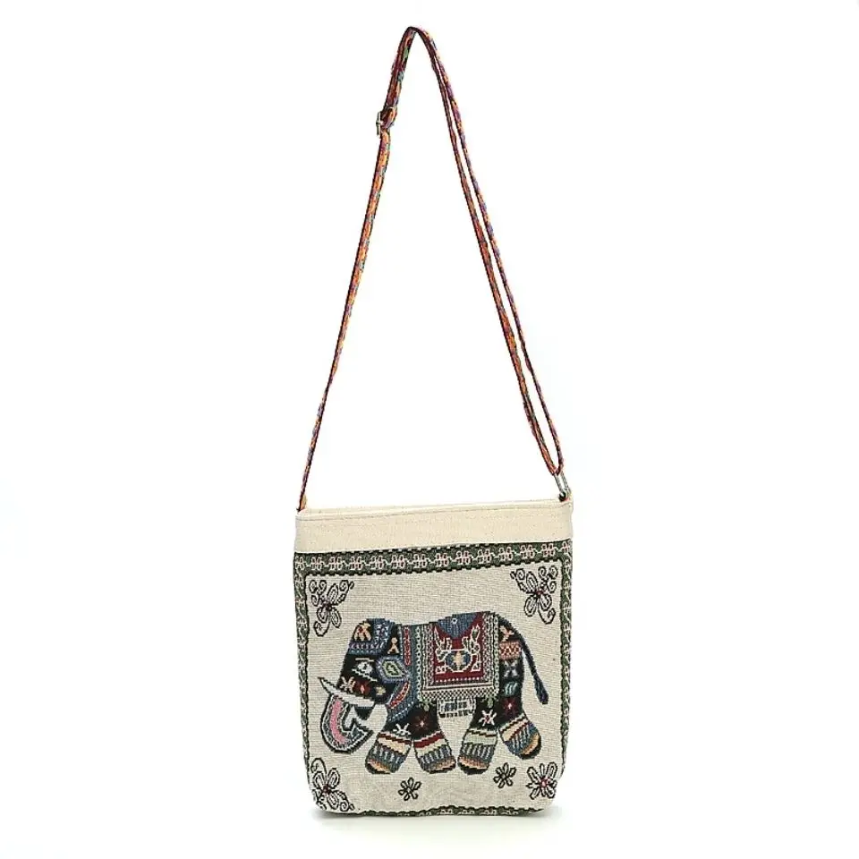 

Summer Women's Bag New Style Messenger Bag Elephant National Style Embroidery Small Square Bag Fashion Mobile Phone Shoulder Bag