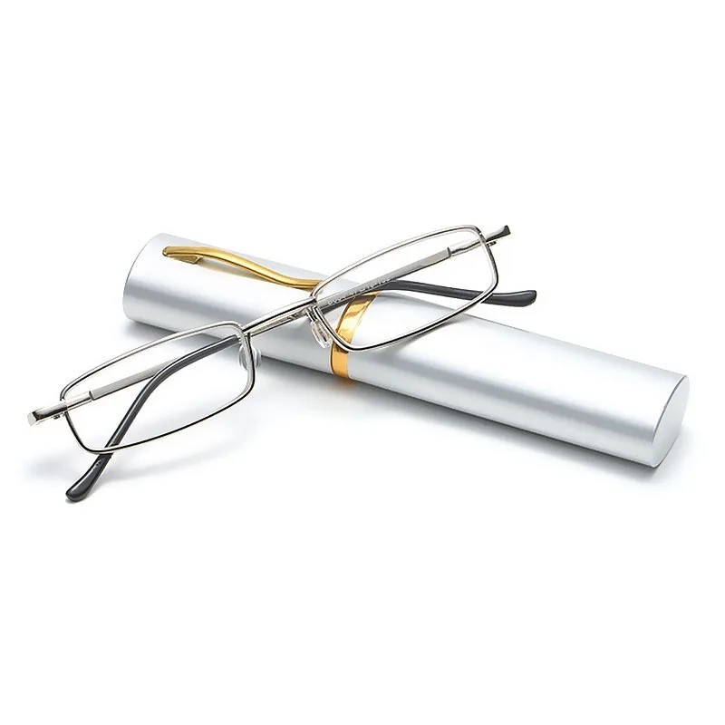 Men Glass Reading Glasses Presbyopic Eyewear Portable Pen Tube Prescription Glasses Spring Hinges Frame+125+175+225+275 - 4