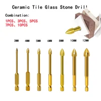 Foret en titane pour carreaux de céramique, marbre, verre, tête de lance, tige hexagonale, équipement d'atelier, outils électriques, pièces, forets, 3-12mm 1
