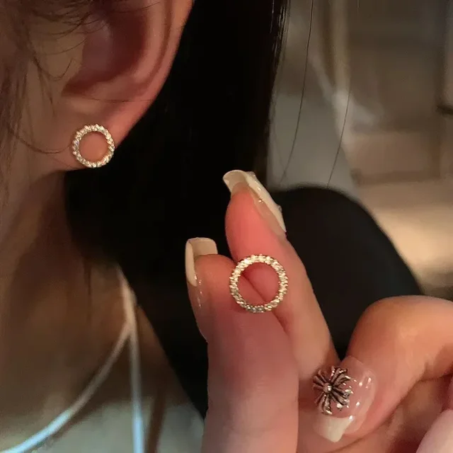 Delicate Small Circle Stud Earrings for Women Gold Color Crystal Minimalist Korean Party Summer Fashion Jewelry Accessories 4