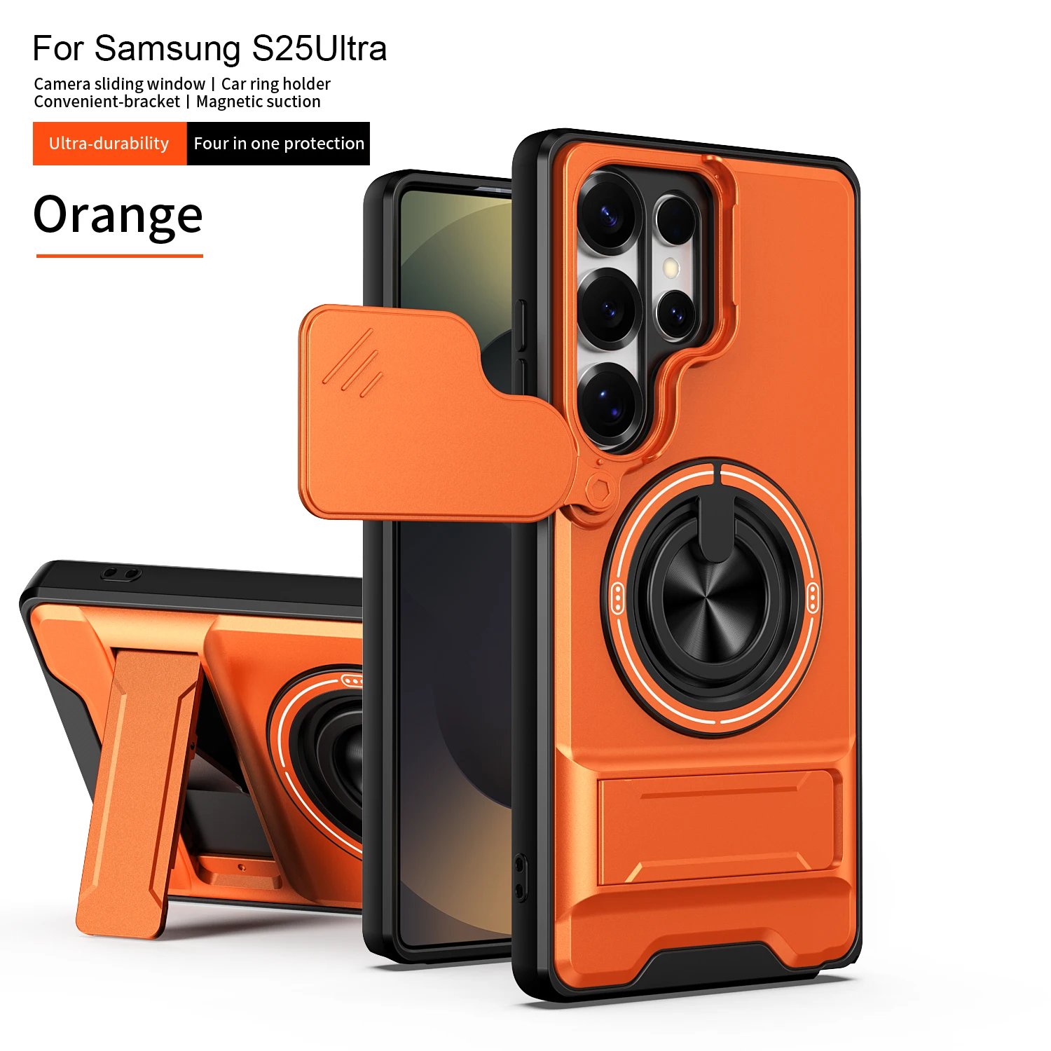 Premium Slide Camera Protection Phone Case with Upright Kickstand and Magnetic Shockproof Back