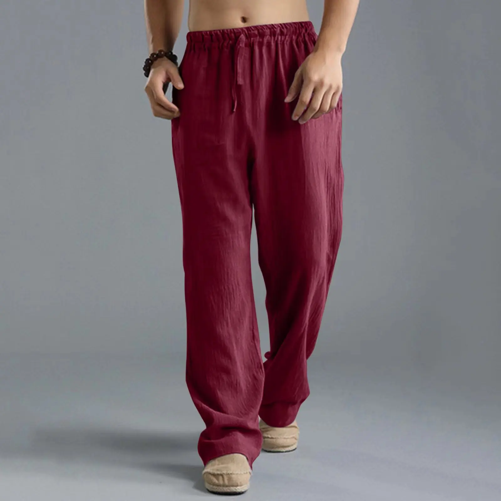 2024 Neue Herren-Baumwoll-Leinenhose, lange Hose für Herren, Frühling und Sommer, locker und atmungsaktiv, einfarbige Leinenhose, lässige Streetwear