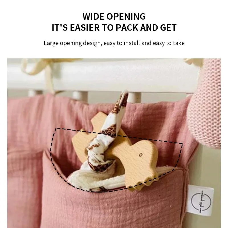 Storage Bag 1PCS Crib Fence Stroller Pure Cotton Double Compartment Diaper Bottle Teething Toy Decorative