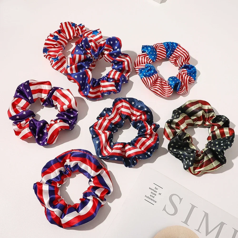 10cm American Flag Hair Band Simple Personalized Striped Print Women's Hair Band Rubber Holiday Party Accessories Gift