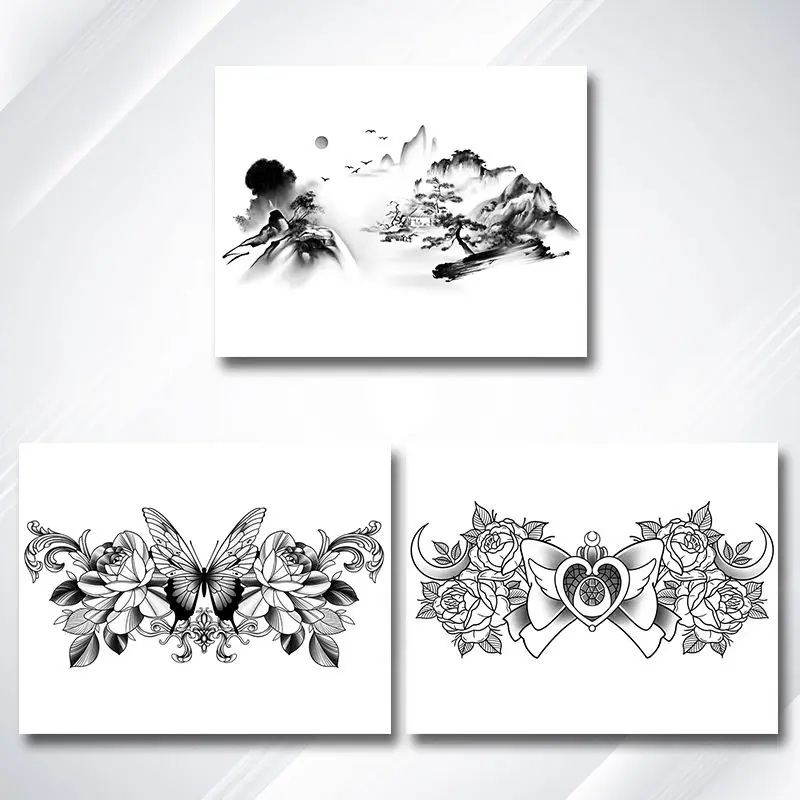 Herbal Chinese Mountain Tatoo Sticker Lasting Fake Tattoo for Woman Man Chest Art Faux Temporary Tattoo Waterproof Tatuajes