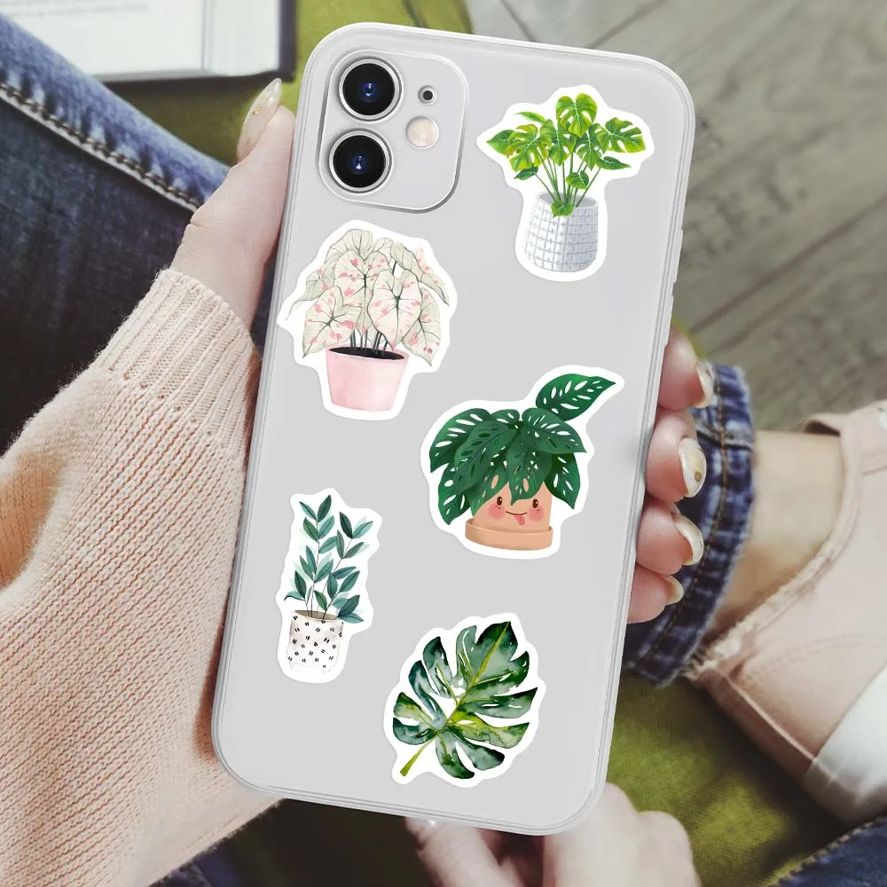 Decorative Stickers Cute Watercolor Green Plant Stickers Leaf Pattern
