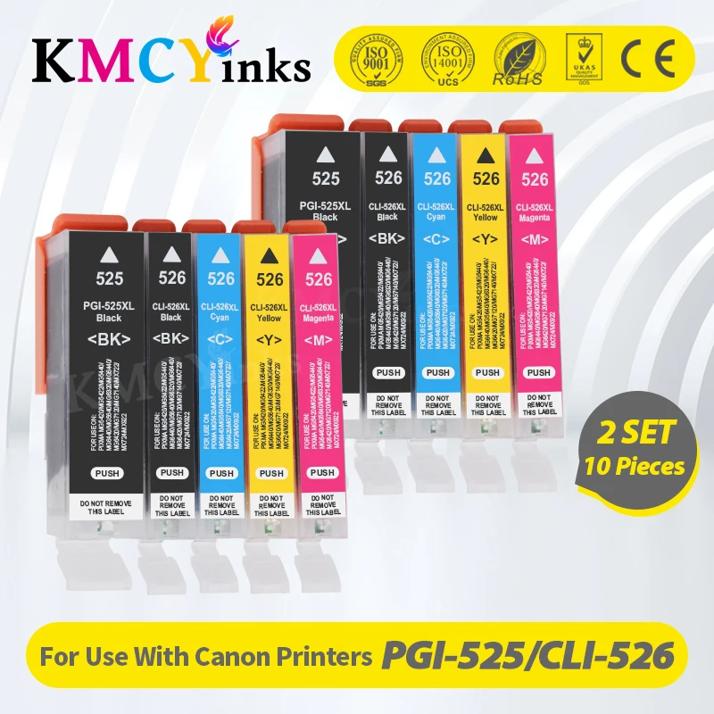 Lot De 10 Cartouches D'encre Compatibles Canon PGI-525 / CLI-526 – Avec Puces