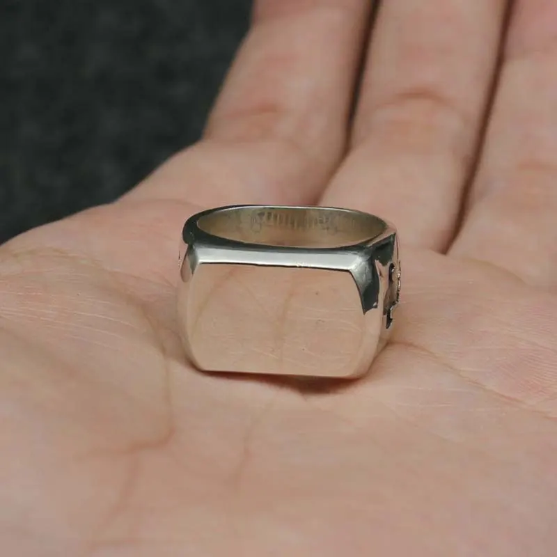 

European and American punk s925 pure silver metal glossy square personality domineering men's wide ring simple retro Thai silver