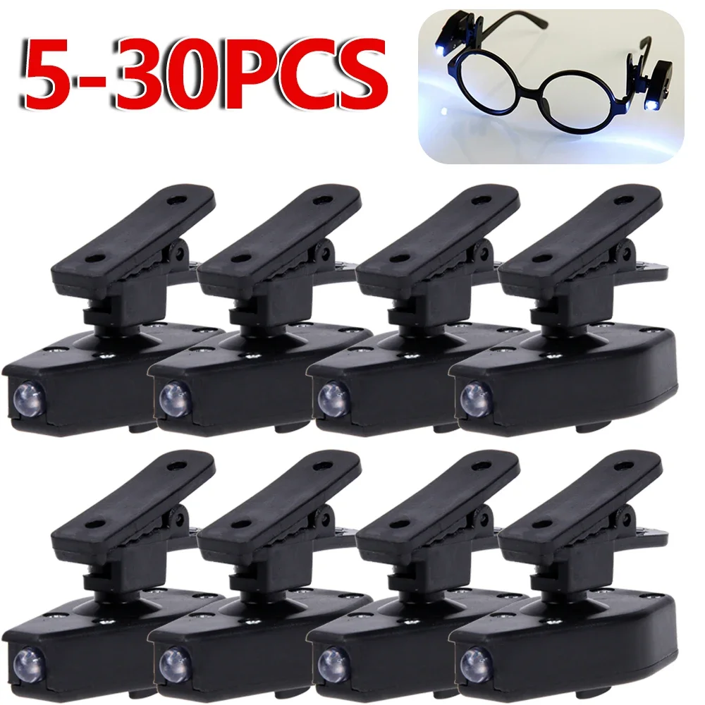 5-30pcs Flashlight Glasses Reading Lamp Eyeglass Clip