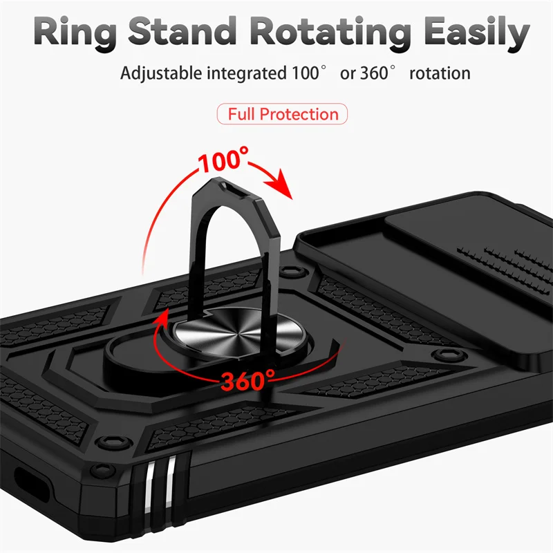 Enhanced Protection Magnetic Ring Holder Phone Case with Camera Lens Shield