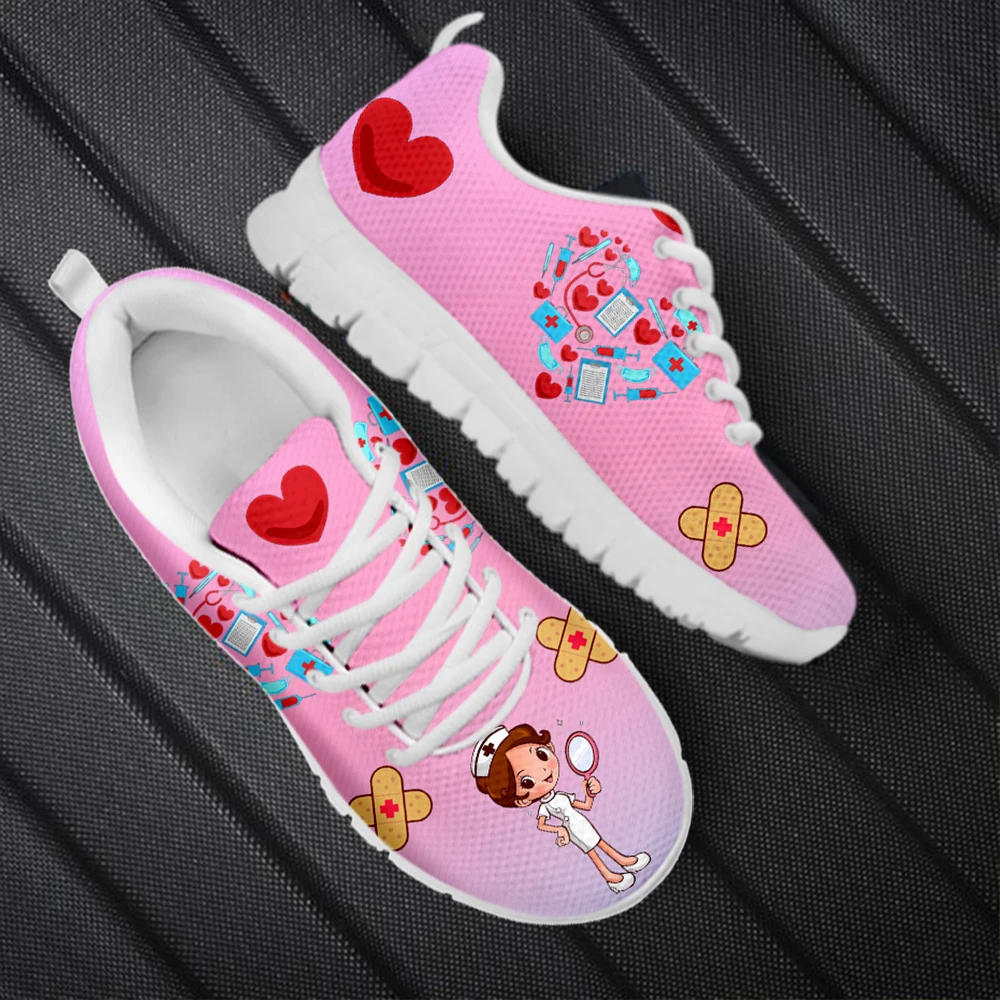 INSTANTARTS Kawaii Nurse Design Medical Assistant Print Ladies Mesh Sneakers Autumn Women's Casual Nursing Shoes Plus Size 48