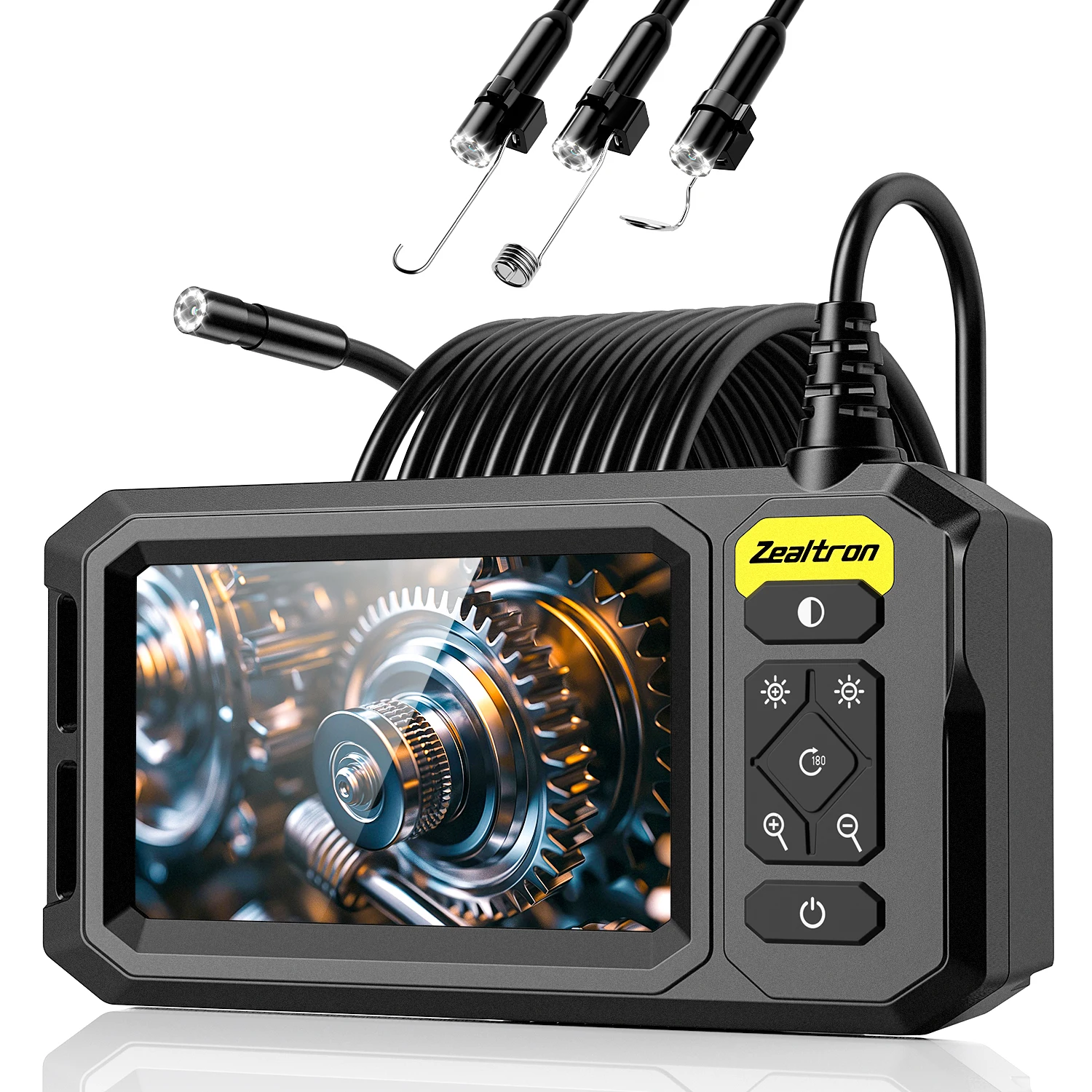 4.3'' IPS Screen Industrial Endoscope 8MM Probe 8LEDs Car Inspection Borescope Waterproof Plumbing Camera 2600mAh 5M Rigid Cable 1