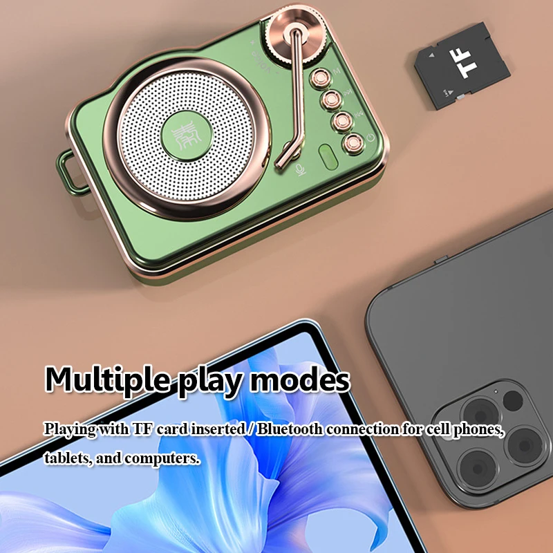 Portable Retro Bluetooth Speaker Wireless Hifi Sound Bluetooth Music Box Vintage Soundbar Recorder Support TF Card Wired Headset