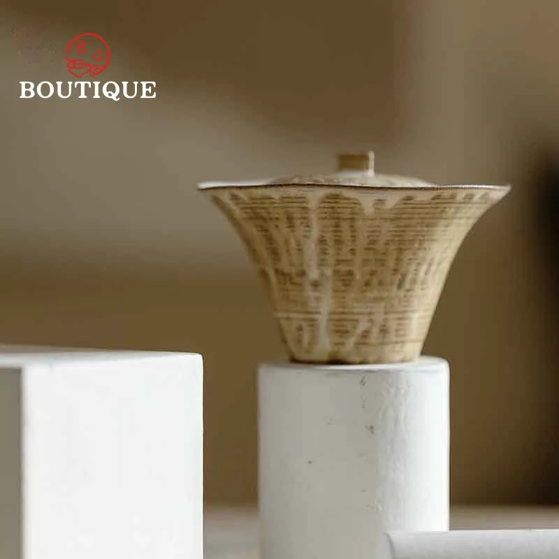 Japanese Handmade Tea Tureen Teacup Coarse Pottery Gaiwan White Moon Kungfu Tea Set Retro Thin Teapot Puer Saw Clay Tea Tool