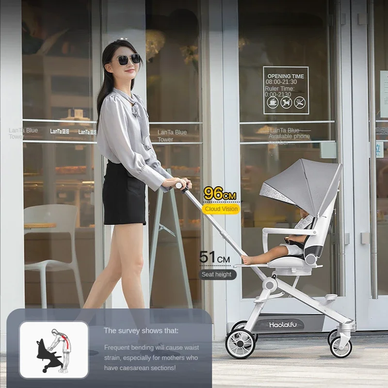 Baby Stroller Folding Infant Trolley Foldable Outdoor Portable High view Carriage four wheels
