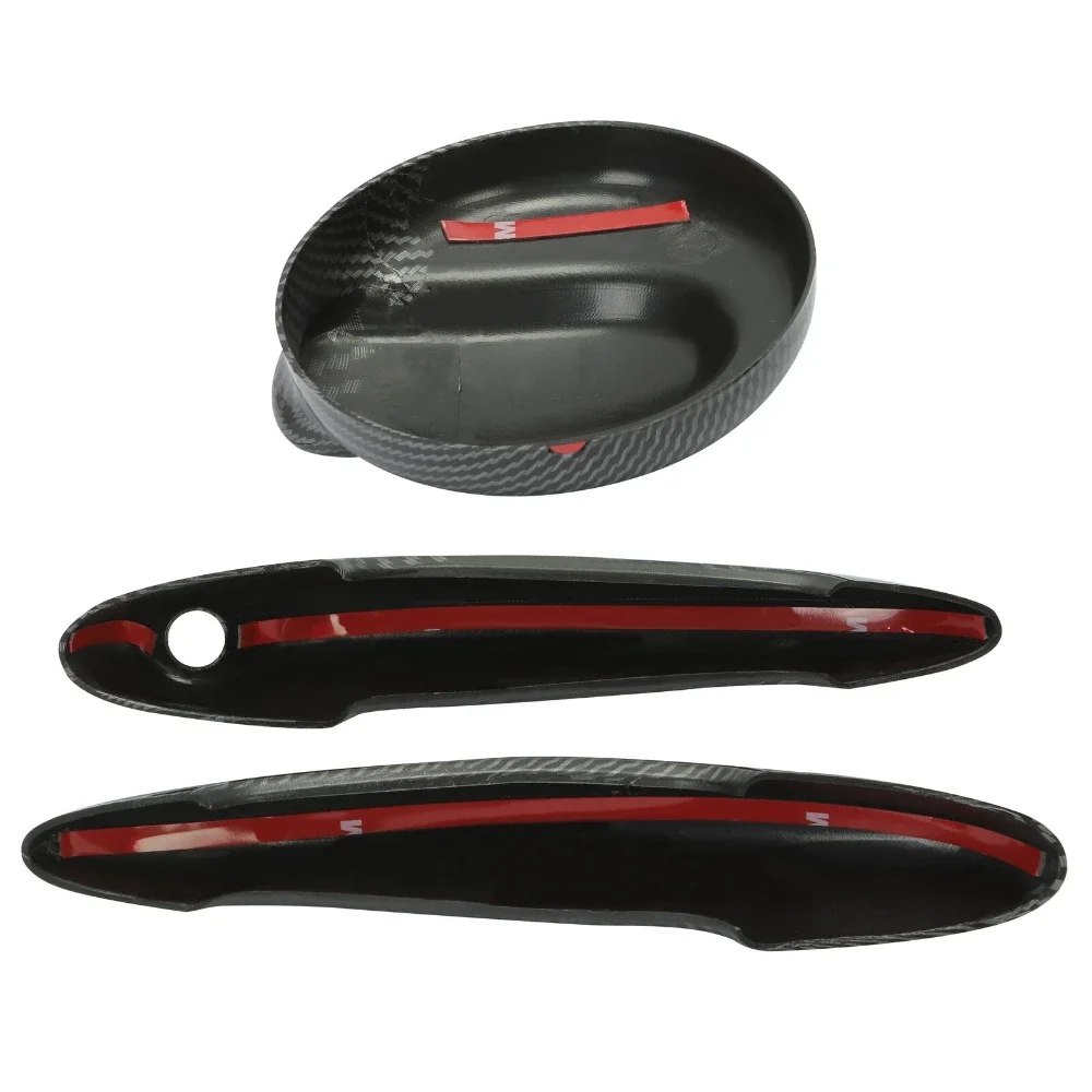 Exterior Gas Fuel Tank Filler Cap Cover & Door Handle Covers Black Carbon Fiber Pattern for BMW Mini Cooper S R55 R56 2007-2013