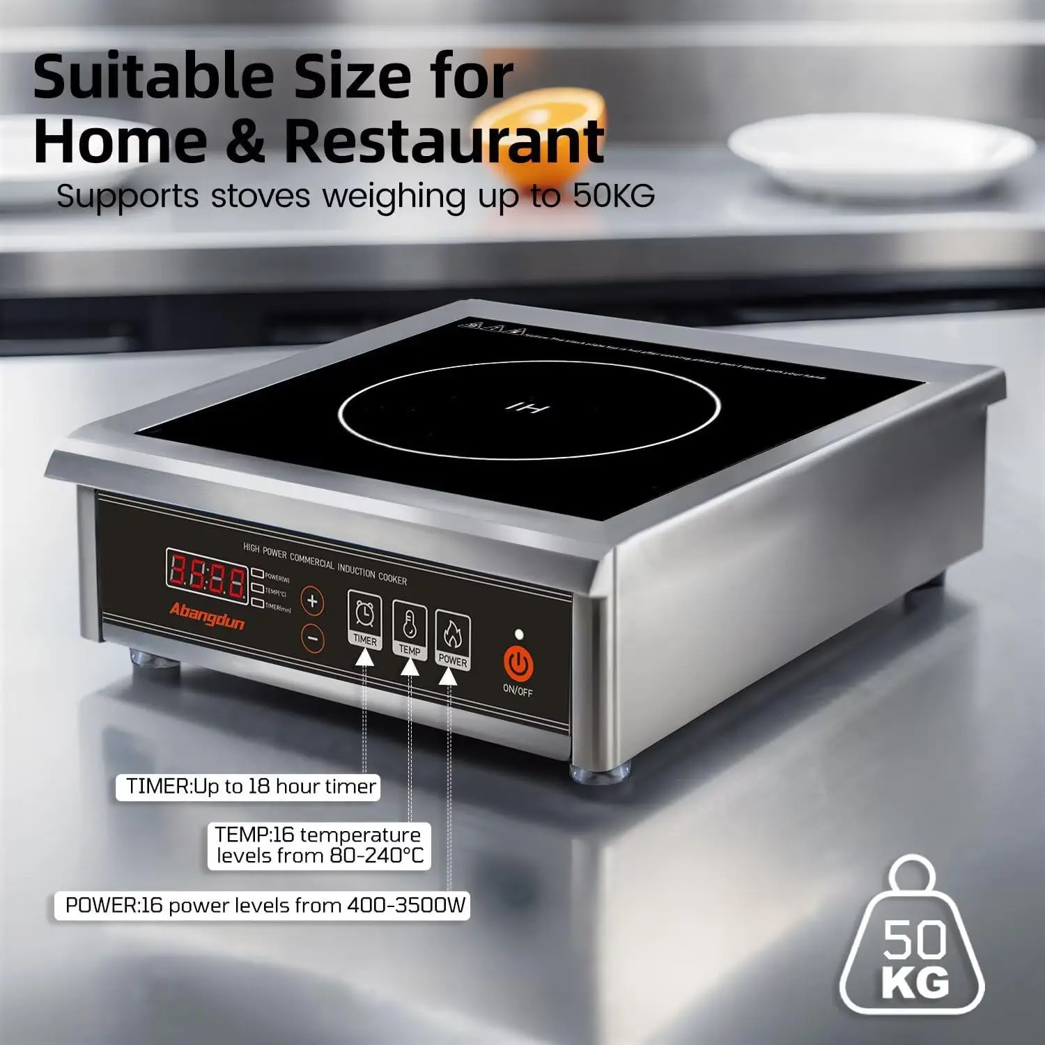 Commercial Induction Cooktop 3500W/240V Induction Burner 18-hour Timer Hot Plate for Kitchen Restaurants