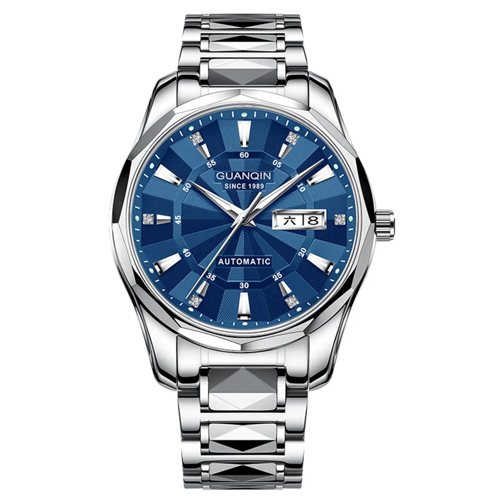 GUANQIN Automatic Mechanical Tungsten Steel Men Watch Waterproof Sapphire Crystal Clock Week Calendar Japan Movement Wristwatch_voghion.com