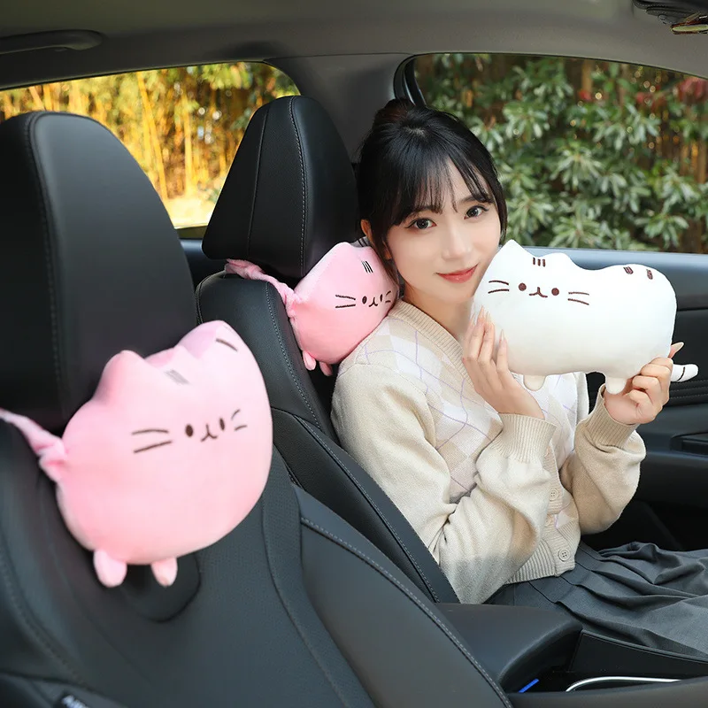 1 Paar Cartoon niedlichen Katze Autos itz Kopfstütze Plüsch Pad Sicherheits kissen kreative Corgi Auto Nacken kissen Kawaii Autozubehör Interieur – Detail 5