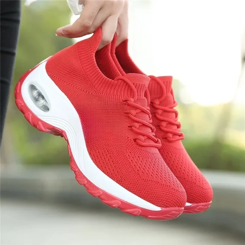 Women Tennis Shoes Breathable Mesh Height-increasing Slip-on Female Sock Footwear Outdoor Women Sneakers Thick Bottom Platforms 2