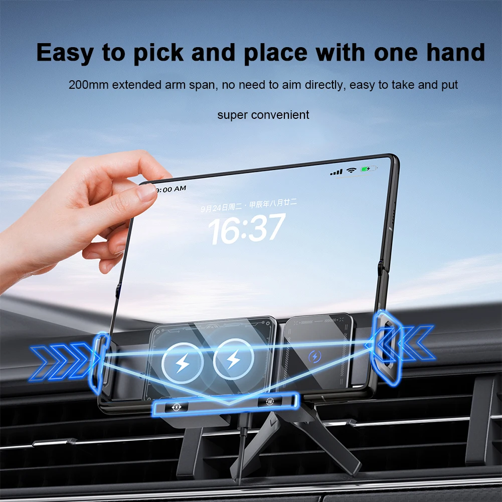 Car Wireless Charger 15W Dual Coil Car Vent Phone Mount One-Touch Rotatable Auto Rotating Phone Holder for Fold Screen Phone
