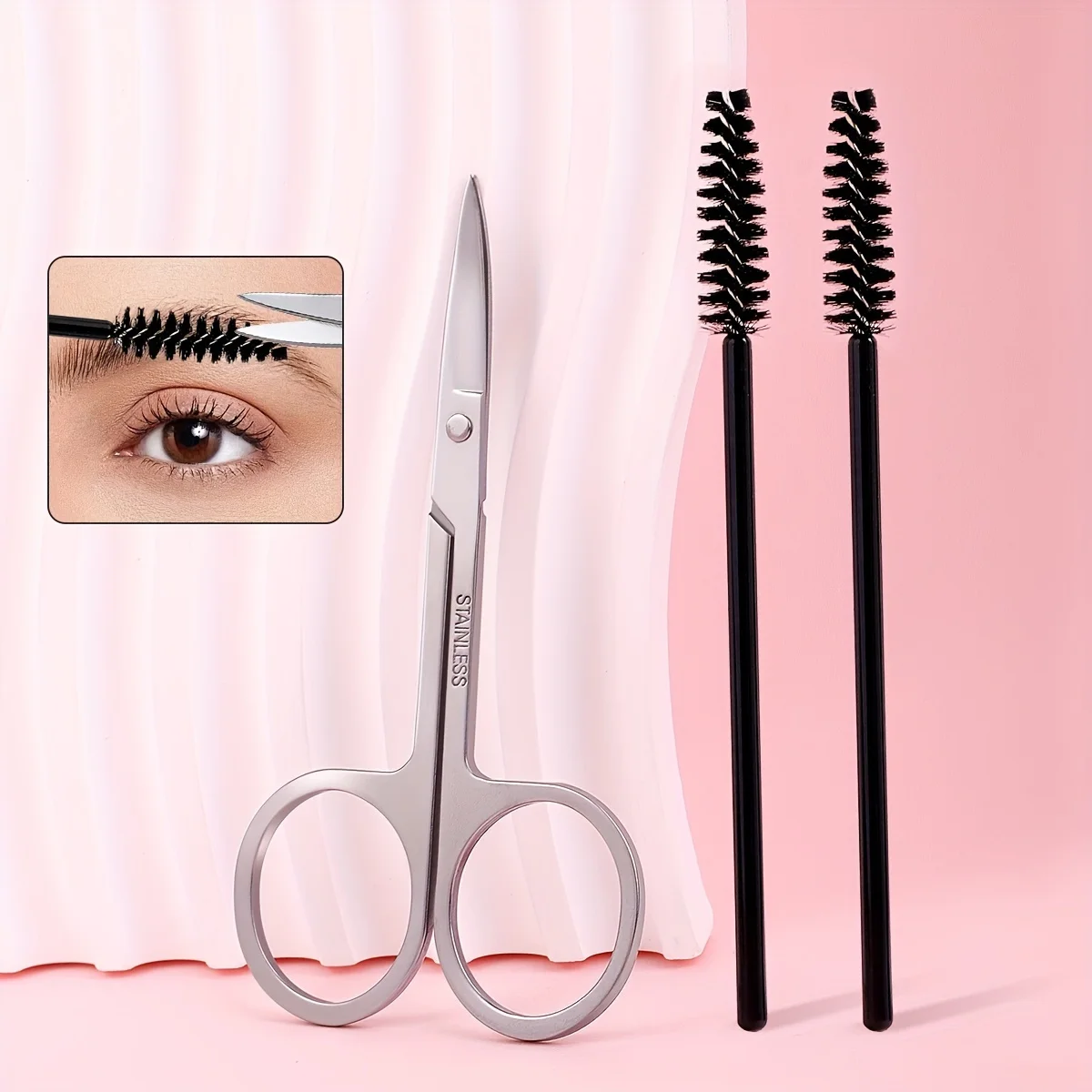 3pcs Eyebrow Grooming Kit Stainless Steel Precision Scissors & Spiral Brush Fragrance-Free Ambidextrous Design For Easy Use