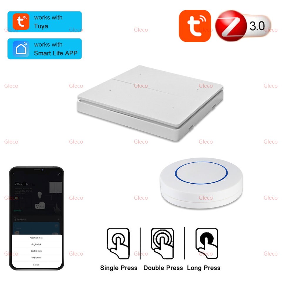 Tuya Smart ZigBee Scene Button Switch Wireless Push Switches Remote Controller Home Automation Devices Linkage Gateway Required