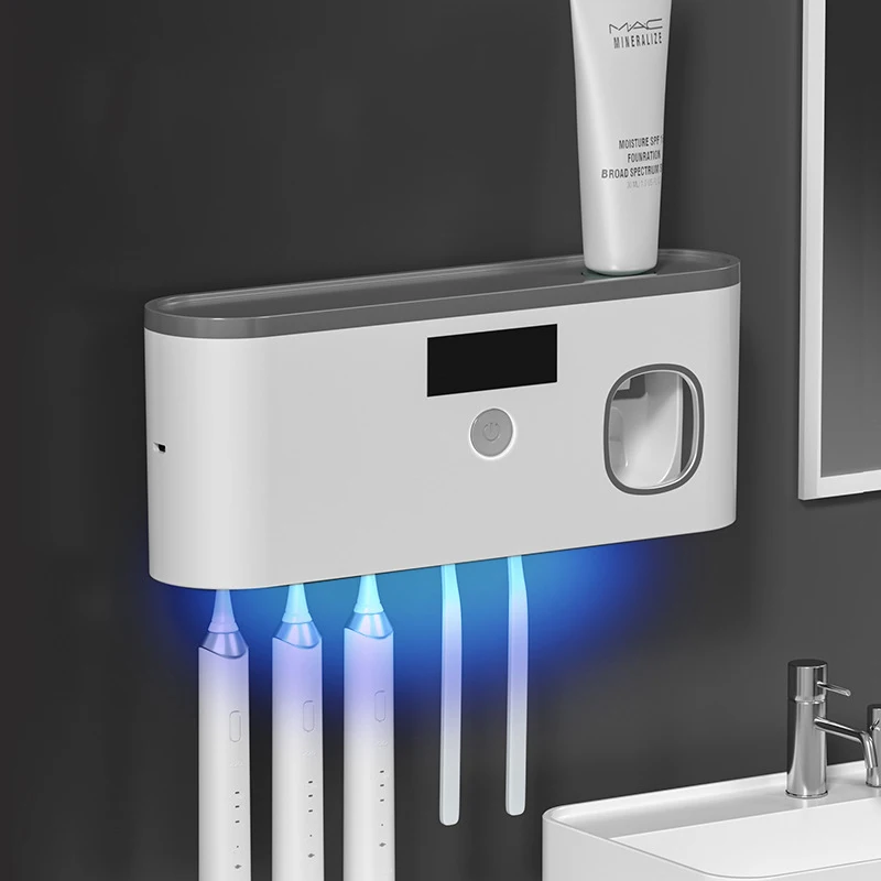 Electric Toothbrush UV Sterilization Drying Holder Wall Mounted Toothpaste Squeezer for Bathroom Organizer Accessories Set