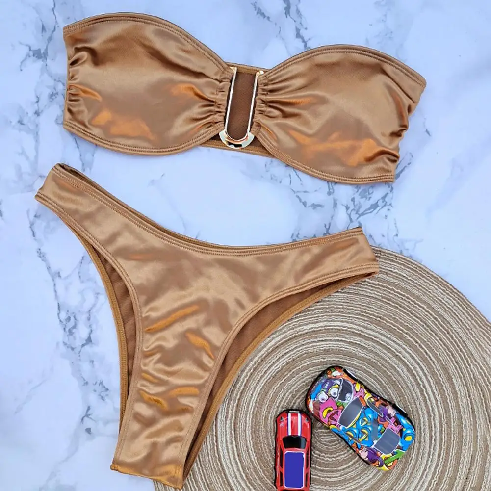 

Women Bikini Set Stylish Off-shoulder Bikini Set for Women Satin Elastic Swimwear with Quick Dry Technology Wireless for Hot