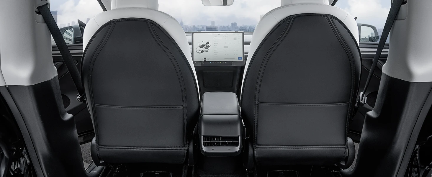 Für Tesla Modell 3/Y 2017-2025 Rücksitzbezug, 2 Stück, Sitzrücken-Kick-Schutz, Rücksitz-Kick-Matten für Kinder, zusätzliche Organizer-Tasche – Detail 2