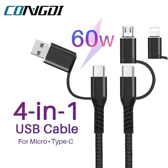 60W 4-in-1 USB C Multi Ladekabel für CarPlay & Daten Sync [MFi