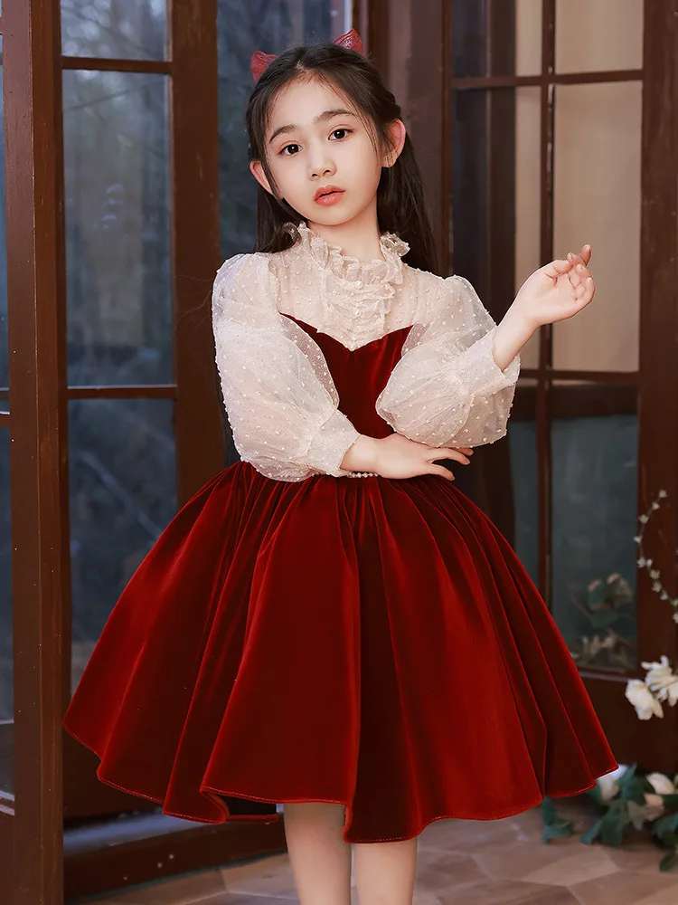 Vestito Elegante Vestito Tulle Rosso Bambina Abito Elegante