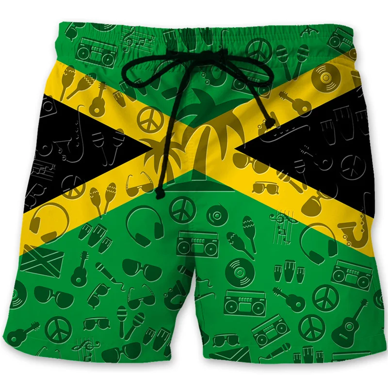 Jamaica 3D Printed Beach Shorts For Men Jamaican Flag Pattern Surf Board Shorts Summer Vacation Swim Trunks Quick Dry Ice Shorts 4