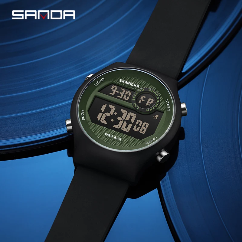 SANDA New Mens Dual Display Watches Sports Chronograph Military Watch Luminous LED 50M Waterproof Clock Men Relogio Masculino
