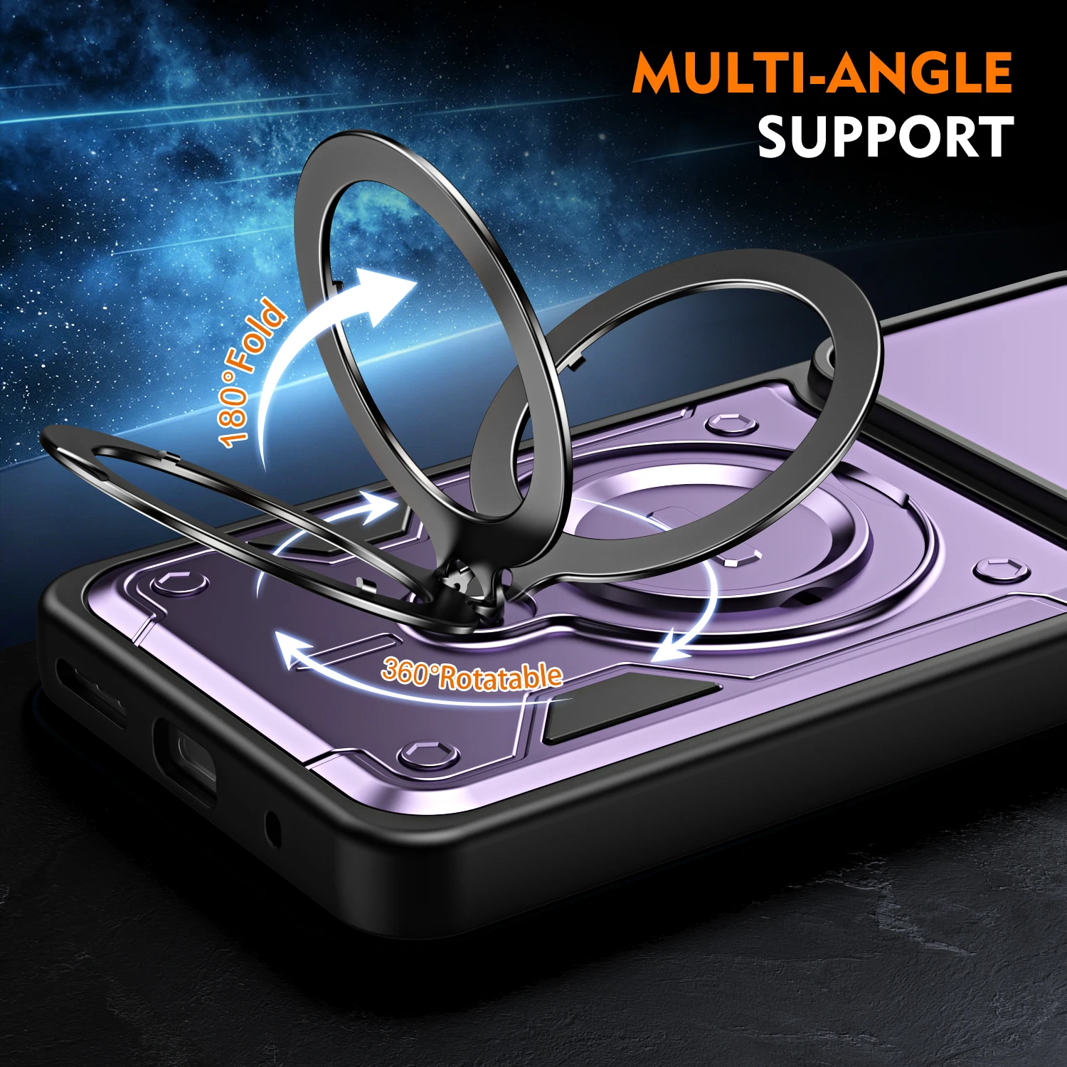 Rugged Armor Shockproof Phone Case with Slide Camera Lens Protection and Ring Stand