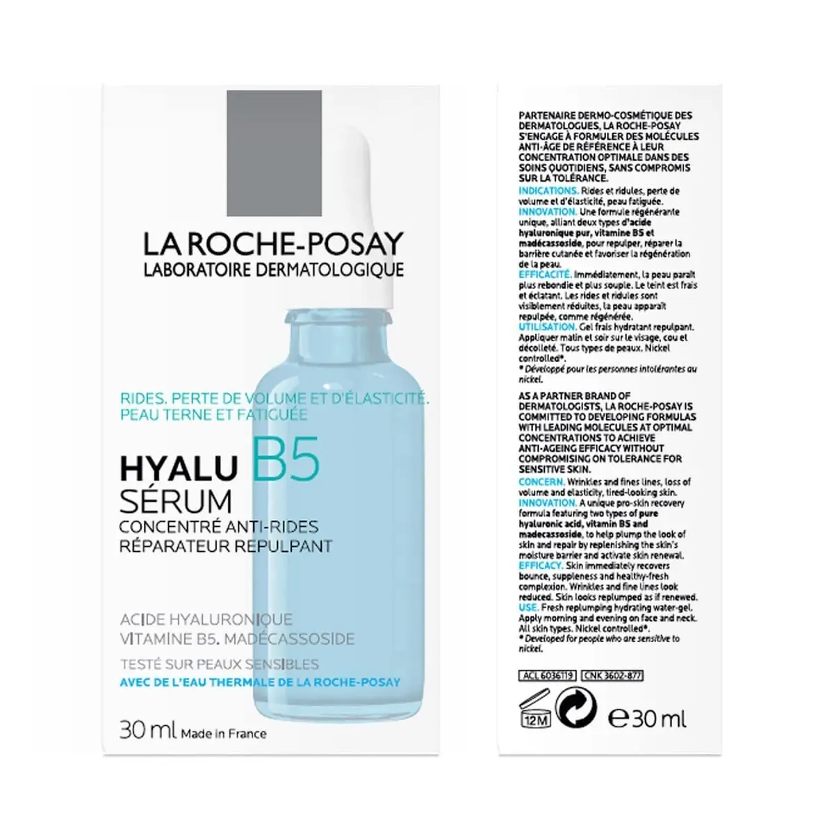  La Roche-Posay Hyalu B5 Pure Hyaluronic Acid Serum for Face, Vitamin B5 + Hyaluronic Acid + Madecassoside, Hydrating Serum Visibly  Plumps Skin, Sensitive Skin Safe