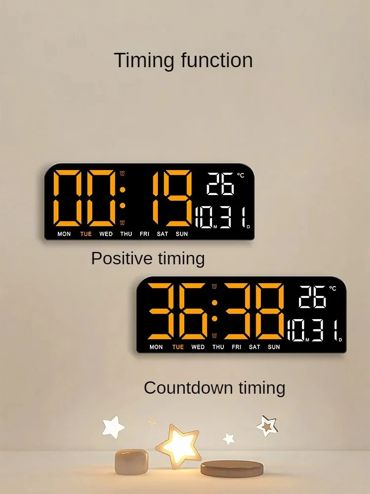 Large Digital Wall Clock Temperature and Date Week Display Night Mode Table Alarm Clock 12/24H Electronic LED Timing Func wall clock digital wall clock