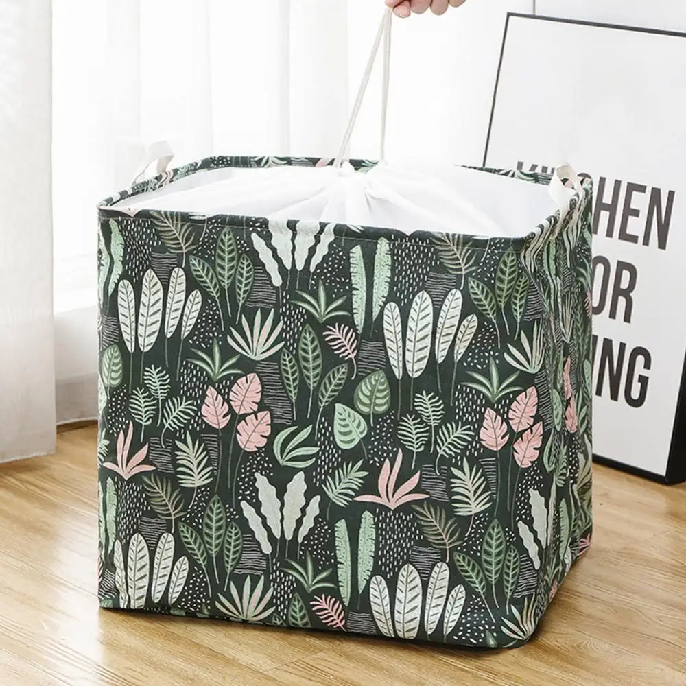 

Large Capacity Laundry Basket Portable Drawstring Dirty Clothes Storage Foldable Square Shape Bag
