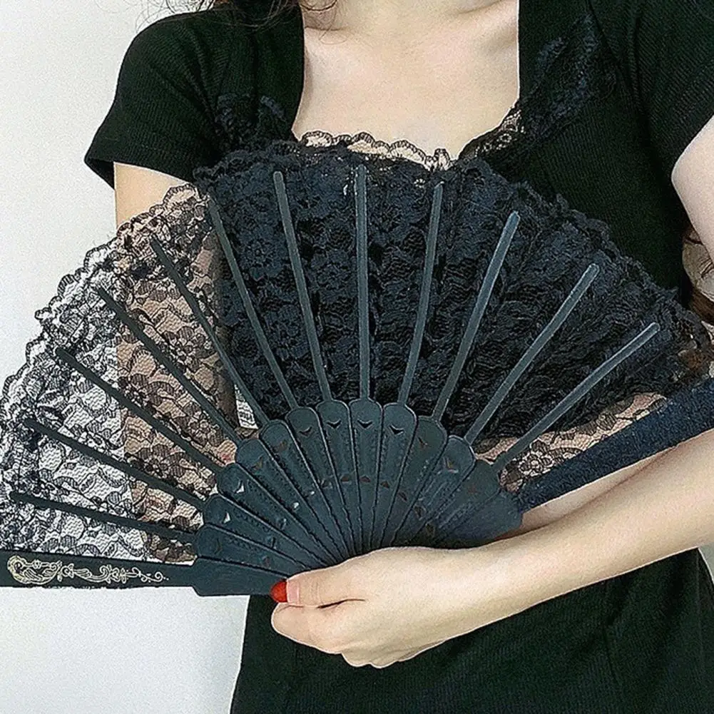 Retro Lolita Folding Lace Fan Portable Sweet Fairy Girl Dark Gothic Court Dance Hand Fan Art Craft Gift Wedding Party Decoration folding fan hand fan silk fans