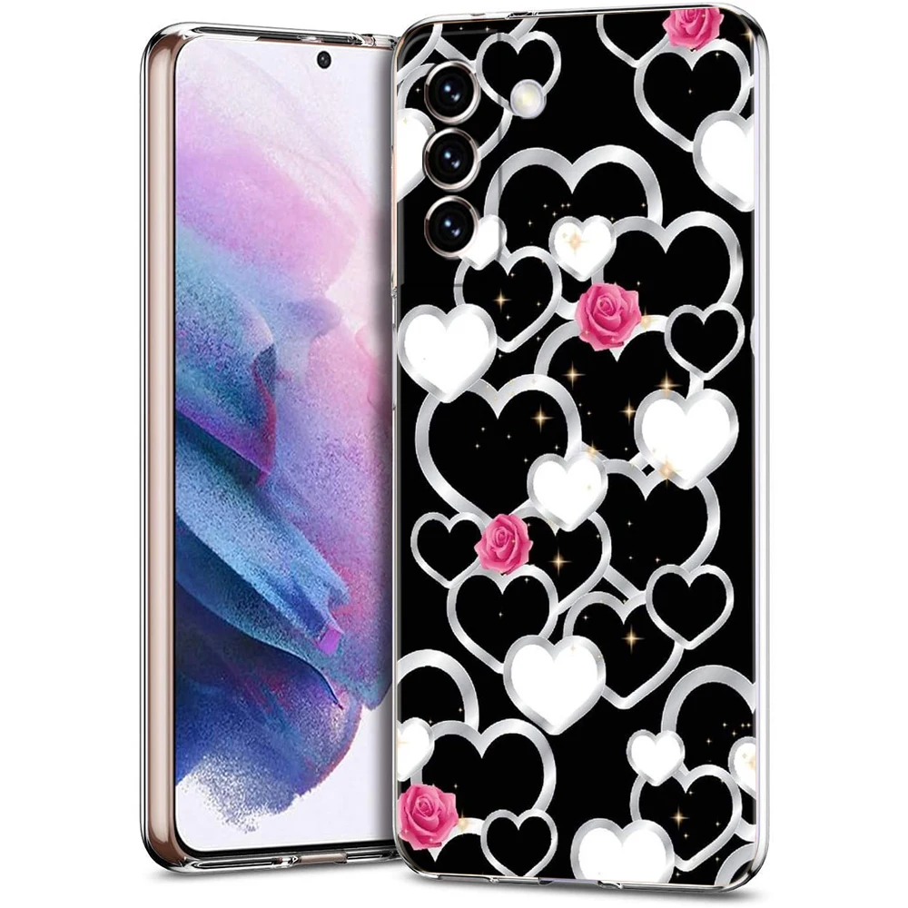 Gold Rose Love Heart Soft Silicone Clear Phone Case