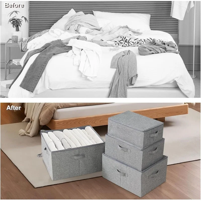 Large Capacity Fabric Storage Boxes with Lids and Handles - Foldable Covered Bins for Clothes, Toys - for Closet, Bedroom, Home 6