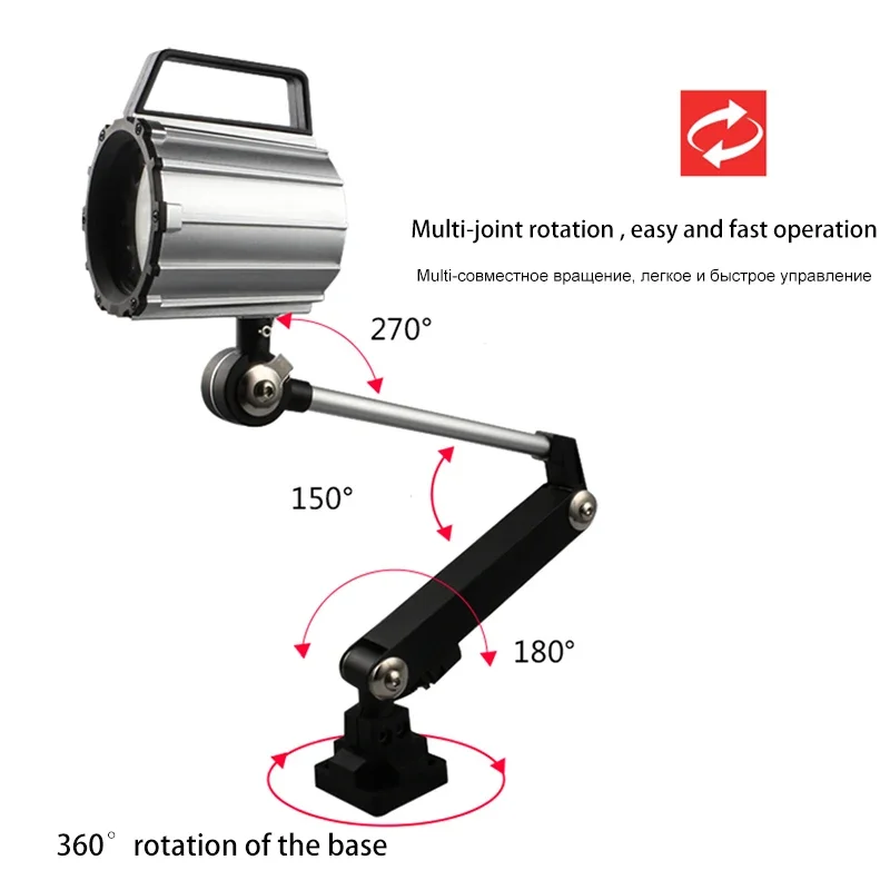 Led Work Light 12W LED Waterproof CNC Machine Tool Light with Folding Long Arm Explosion-Proof Durable Aluminum Alloy Lamp Head Work Lamp