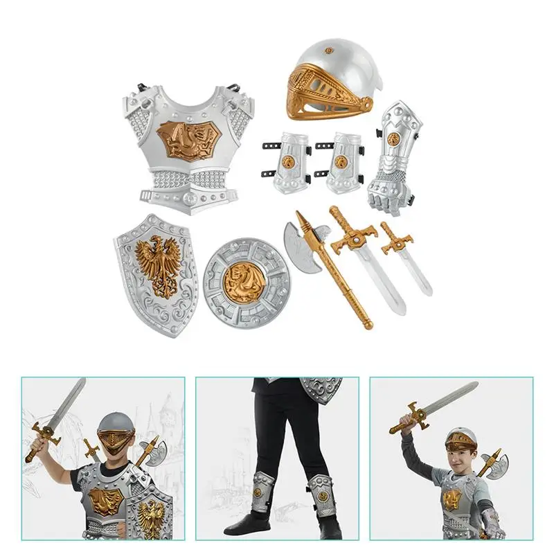 1 Set Knight Costume Armorkids Cosplay Boys Medieval Outfit Performanceclothes Partyrider Soldier Royalset Shield Toy America