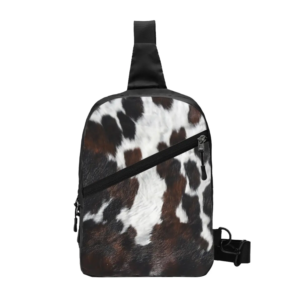 

Cowhide Style Spotted Pattern In Brown And White Print Sling Bags Men Shoulder Chest Crossbody Backpack Travel Hiking Daypack