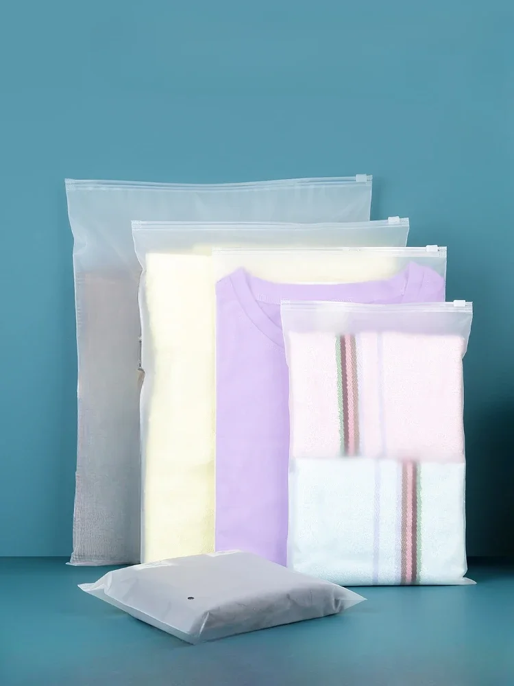 

CPE Frost Self Sealing Bag Thickening Translucent Clothing Zipper Packaging Bags Dustproof Plastic Storage Pulling Bone Bag